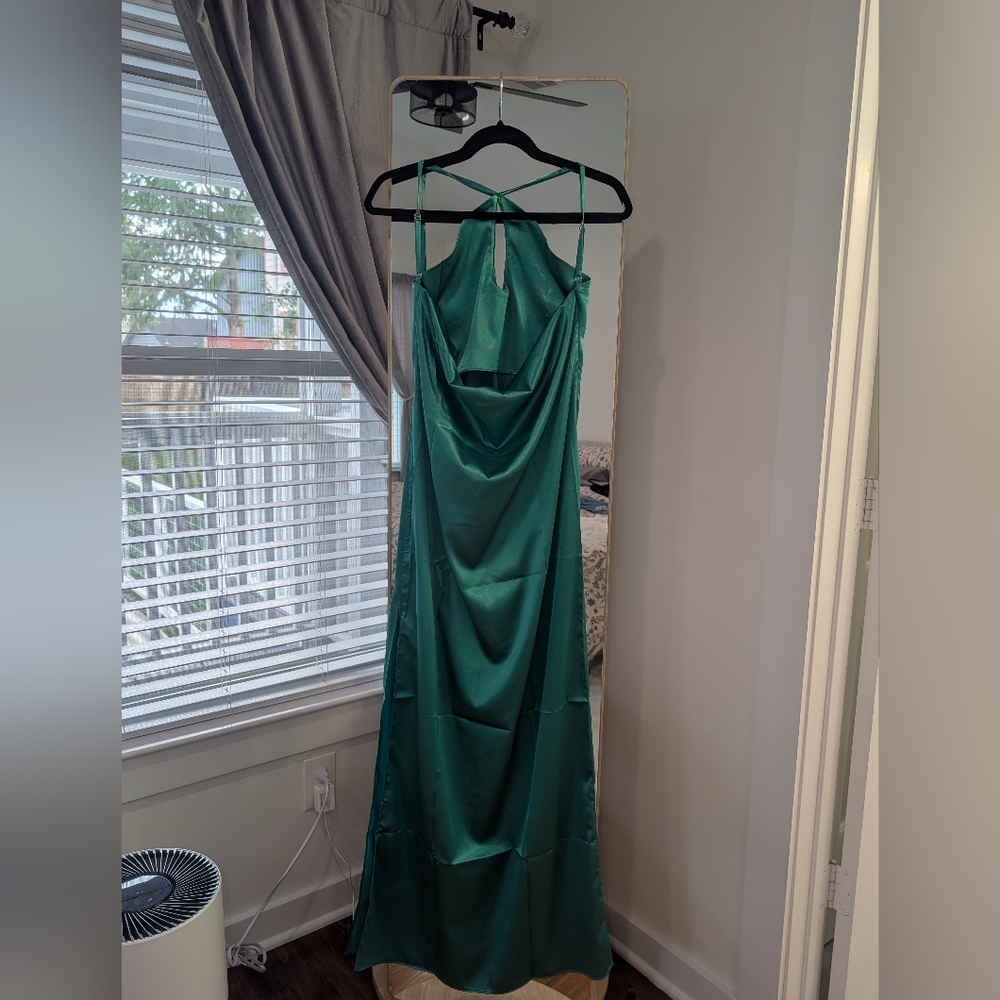 Baobab Collection Teal Green Satin Slip Dress - Picture 3 of 3